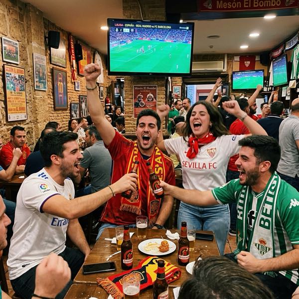 Fútbol fanático en bar celebrando